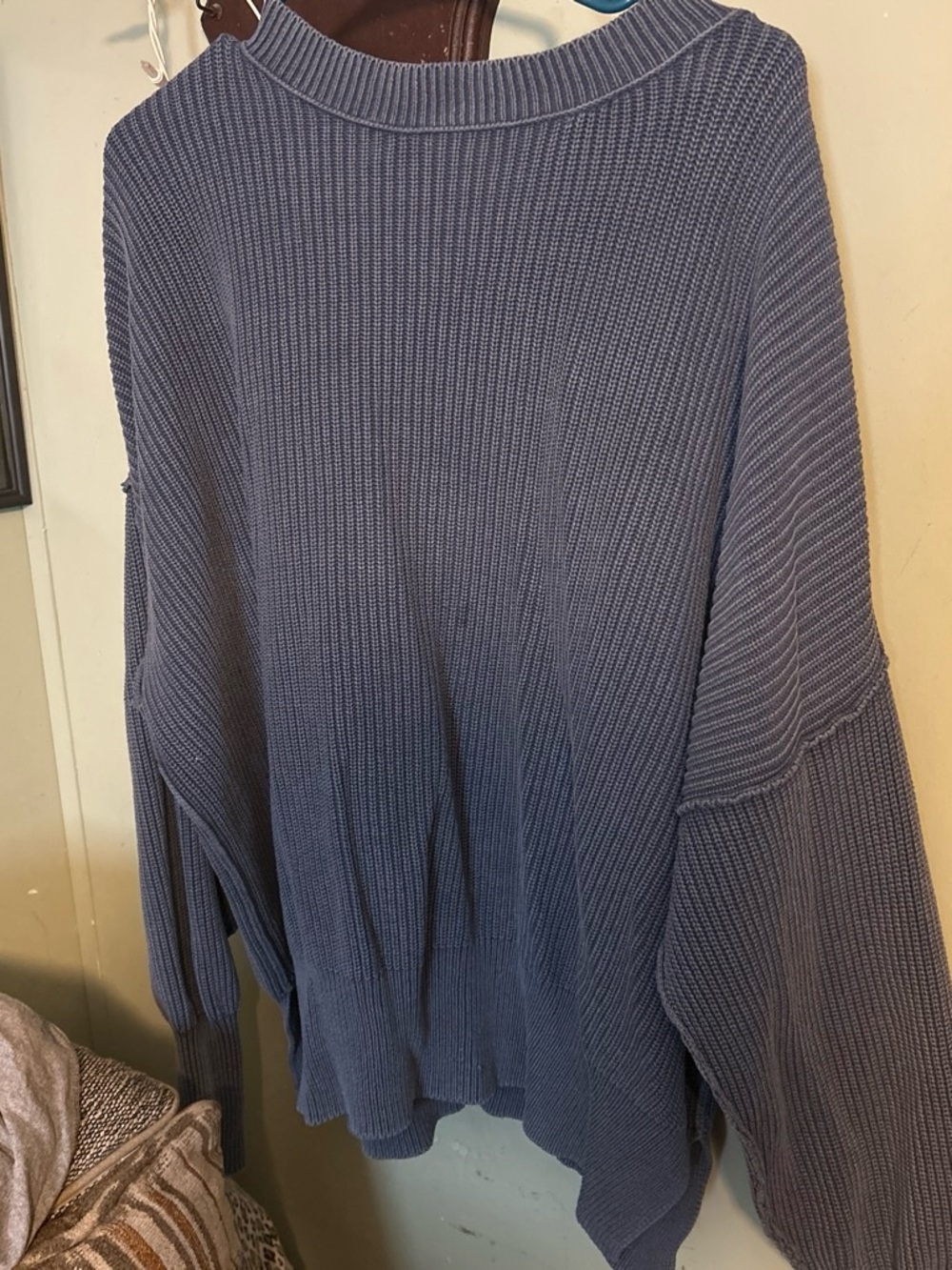 aerie Relaxed Ribbed Crew Sweater in Slate Blue